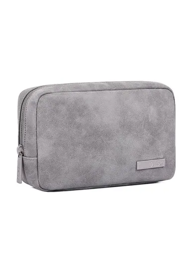 Solid Color PU Leather Digital Accessories Storage Bag (L20cm x W7cm x H12)cm L11-S11 - Grey