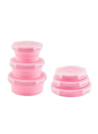 3 Pcs Collapsible Silicone Lunch Box Set - Pink 