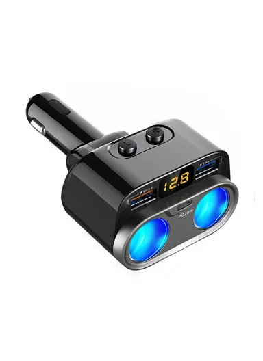 20W Type-C + QC3.0 + 2.4A USB + 2 Cigarette Lighter Sockets Car Charger C47PQ