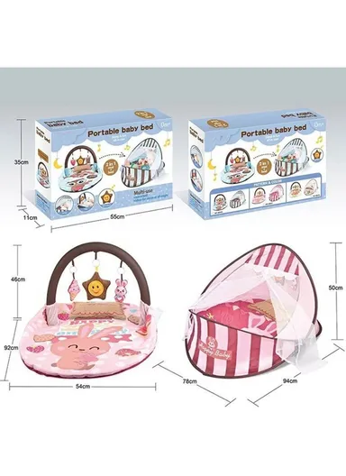 2-In-1 Baby Portable Bed With Pillow &amp; Music - Pink / 3m+
