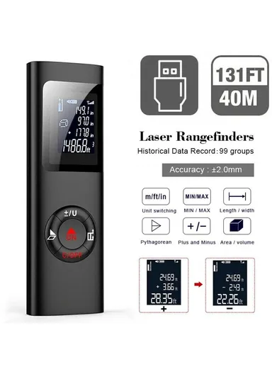 200mAh 40m Multifunctional USB Charging Portable Mini Smart LCD Digital Laser Meter