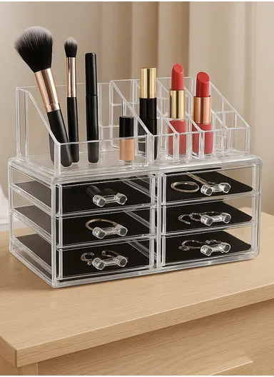 4 Tiers 6 Drawers Cosmetic Jewelry Storage Box Makeup Organizer Container (W22 x D15 x H18)cm