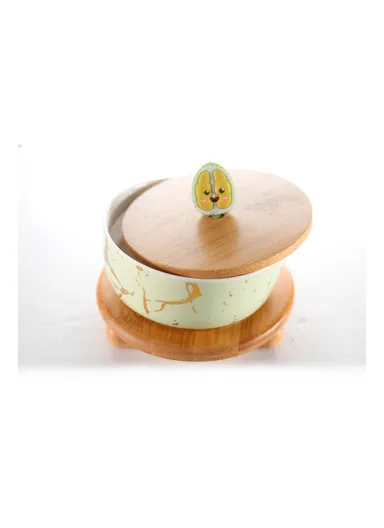 Ceramic Butter Dish With Bamboo Lid &amp; Stand