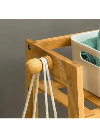 Bamboo Wooden Coat Stand Rack Hanger With Top &amp; Bottom Shelves Clothes Storage Organizer YMJ-ZZ (W98.5 x H140)cm