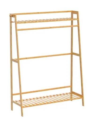 Bamboo Wooden Coat Stand Rack Hanger With Top &amp; Bottom Shelves Clothes Storage Organizer YMJ-ZZ (W98.5 x H140)cm
