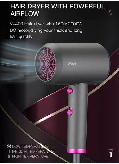 1600-2000W 2 Heat Settings Electric Hair Dryer With Concentrated Nozzle V-400  