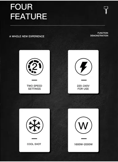 1600-2000W 2 Heat Settings Electric Hair Dryer With Concentrated Nozzle V-400  