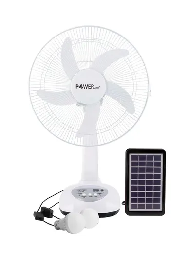 14" Rechargeable Fan With Solar Panel &amp; Bulbs