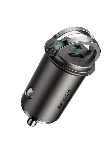 45W Mini Dual-Port (PD+QC3.0) Ring-Pull Fast Car Charger C-A35 - Dark Gray