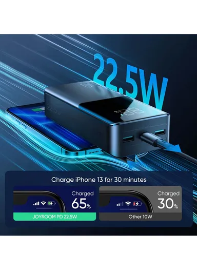 22.5W 30000mAh QC3.0 &amp; PD3.0 Dual Input 3-Way Output Power Bank JR-QP193 - Black