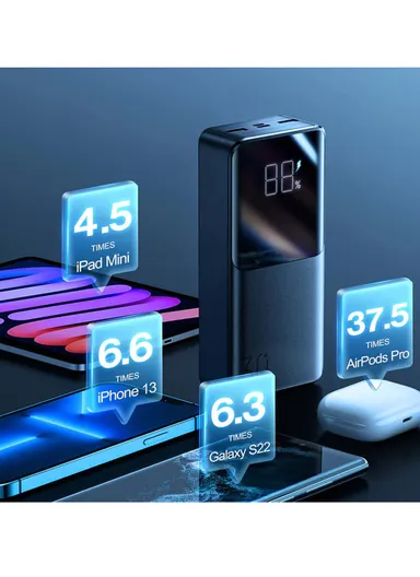 22.5W 30000mAh QC3.0 &amp; PD3.0 Dual Input 3-Way Output Power Bank JR-QP193 - Black