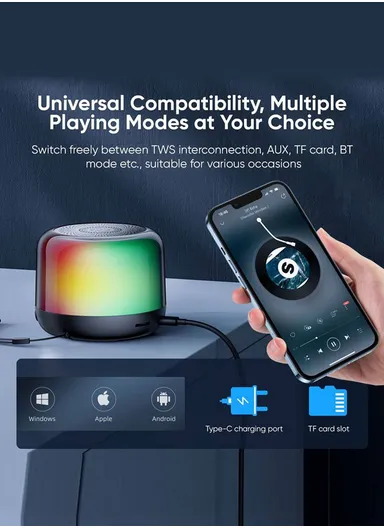 600mAh 3W 2" Drive Unit Bluetooth AUX TF Card 3D Spatial Mini Wireless Speaker JR-ML03