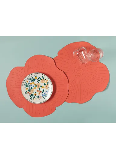 2 Pieces Blossom Artificial Leather Placemat Set 40 Cm - Light Pink
