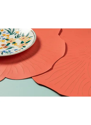 2 Pieces Blossom Artificial Leather Placemat Set 40 Cm - Light Pink