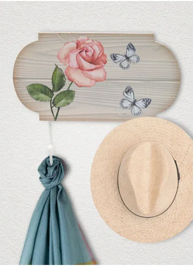 2 Single Wall Mount Hooks Wood Metal Alloy For Coat, Scarf (L5 x W22 x H19)cm