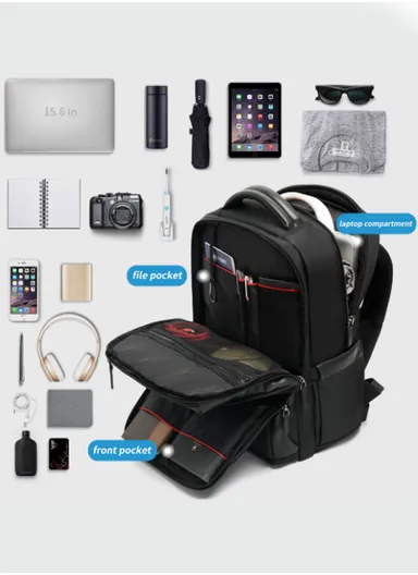 15.6″ Laptop Waterproof &amp; Anti-Theft Business Travel Backpack T-B9110 - Black