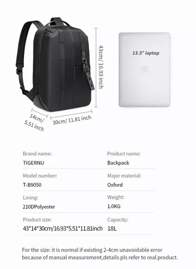 15.6″ TSA Lock Waterproof &amp; Anti-Theft Business Travel Laptop Backpack T-B9050