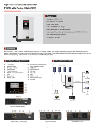 Must 5KW High-Frequency Pure Sine Wave Off Grid Solar Inverter PV18-5048 VHM