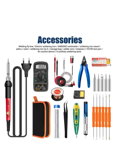 25Pcs Digital Multimeter 60W Electric Soldering Iron Kit with Replaceable Welding Head Electronic Repair Set SL101 (W14.7 x D5.8 x H26.4) cm