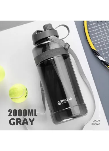 2000ml Large Capacity Plastic Sports Straw Water Bottle, Outdoor Activity Water Kettle (D10.5 x H29.4)cm - Grey