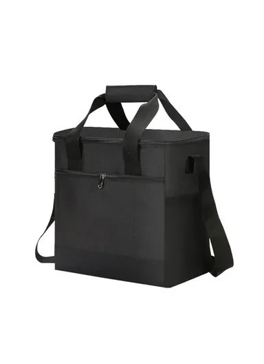 15L Portable Insulated Lunch Bag Reusable Lunch Box Container With Top Carry Handle Shoulder Strap (W29 x D17 x H30)cm - Black