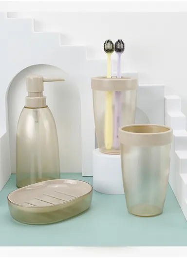 6 Pcs Plastic Bathroom Accessories Set - Beige