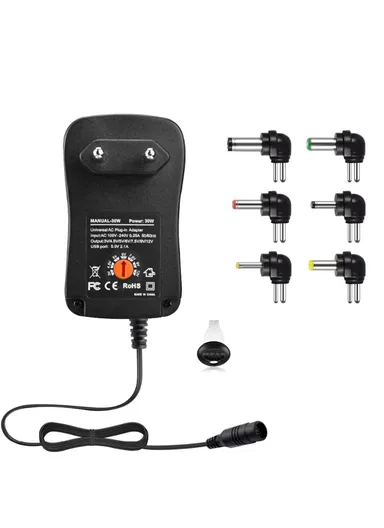 30W Pc &amp; Fireproofing Universal AC Plug-In Adapter 6 DC Tips (L8 x W4.5 x T7)cm