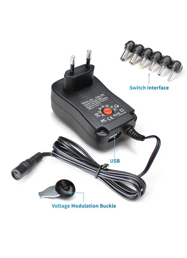 30W Pc &amp; Fireproofing Universal AC Plug-In Adapter 6 DC Tips (L8 x W4.5 x T7)cm