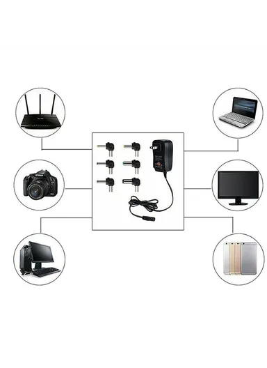 30W Pc &amp; Fireproofing Universal AC Plug-In Adapter 6 DC Tips (L8 x W4.5 x T7)cm