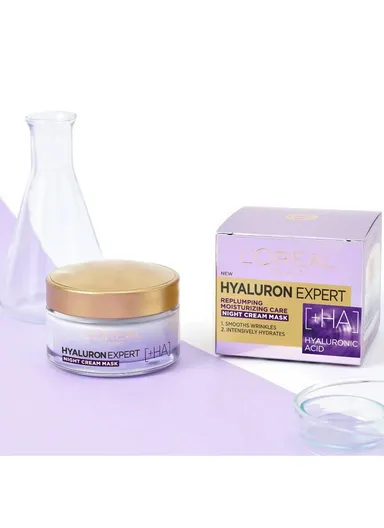 50ml L'Oreal Paris Hyaluron Expert Moisturiser and Plumping Anti-Aging Night Cream with Hyaluronic Acid