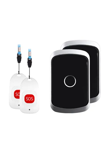 Smart Home Wireless Doorbell Elder Emergency Alarm EU Plug 80m Remote Emergency Call Bell 2 Receivers and 2 Call Buttons C20 - Black