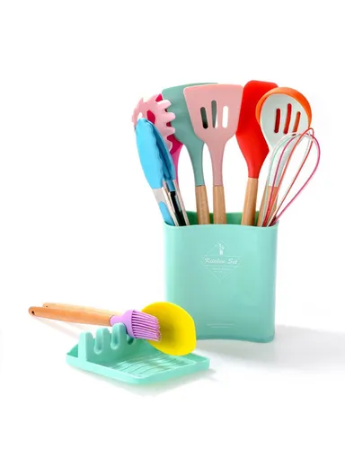 11Pcs BPA Free Kitchen Utensils Set with Holder Silicone Kitchenware Cooking Utensils Set - Multicolor