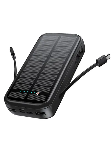 16000mAh 20W Solar Power Bank, Multifunctional Solar Power Bank with Built-in Type-C &amp; Lightning Cable XNP88S (L14.6 x W7.1 x H2.9)cm 