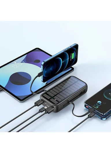 16000mAh 20W Solar Power Bank, Multifunctional Solar Power Bank with Built-in Type-C &amp; Lightning Cable XNP88S (L14.6 x W7.1 x H2.9)cm 