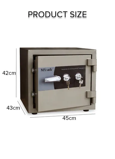 55Kg (W45 x D43 x H42)cm Fireproof Heavy Duty Steel Construction Key Lock Locking System Built-In Steel Locking Bolts Safe Box K3-400SS