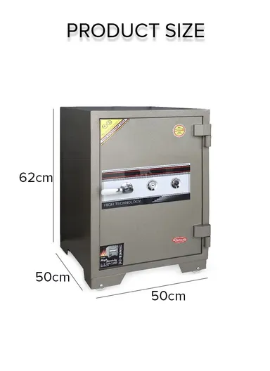 120Kg (W50 x D50 x H62)cm Fireproof Heavy Duty Steel Construction Key Lock Locking System Built-In Steel Locking Bolts Safe Box K3-620SS