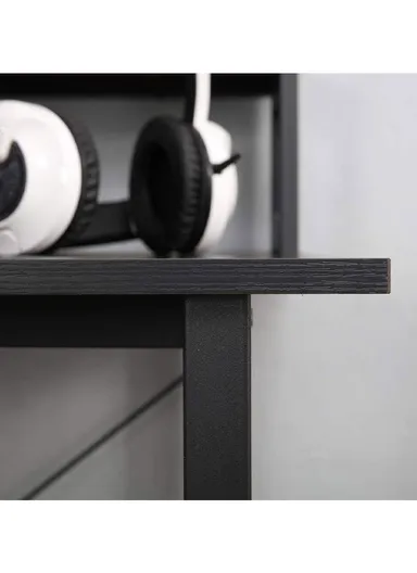 K-Shape Ergonomic MDF + Metal Computer Desk With Book Shelf-Black &amp; Monitor Stand (W120 x D60 x H74)cm - Black