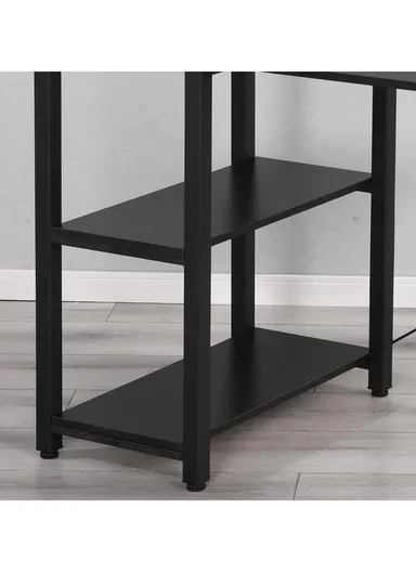 K-Shape Ergonomic MDF + Metal Computer Desk With Book Shelf-Black &amp; Monitor Stand (W120 x D60 x H74)cm - Black