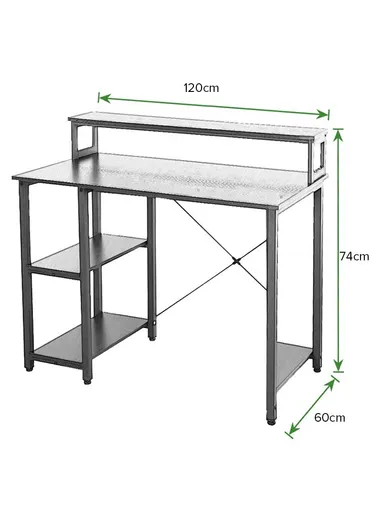 K-Shape Ergonomic MDF + Metal Computer Desk With Book Shelf-Black &amp; Monitor Stand (W120 x D60 x H74)cm - Black