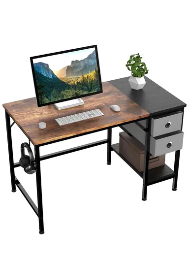 Basics Classic Home Office Computer Desk With Storage Shelves For Home Office Workstation &amp; Two Drawer (W120 x D60 x H74)cm