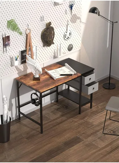 Basics Classic Home Office Computer Desk With Storage Shelves For Home Office Workstation &amp; Two Drawer (W120 x D60 x H74)cm