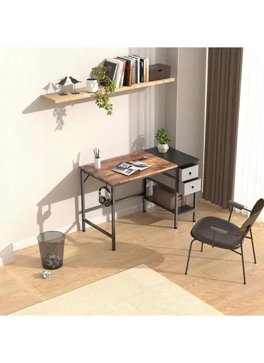 Basics Classic Home Office Computer Desk With Storage Shelves For Home Office Workstation &amp; Two Drawer (W120 x D60 x H74)cm