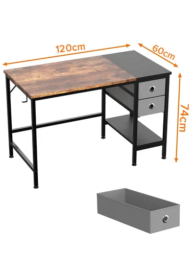 Basics Classic Home Office Computer Desk With Storage Shelves For Home Office Workstation &amp; Two Drawer (W120 x D60 x H74)cm