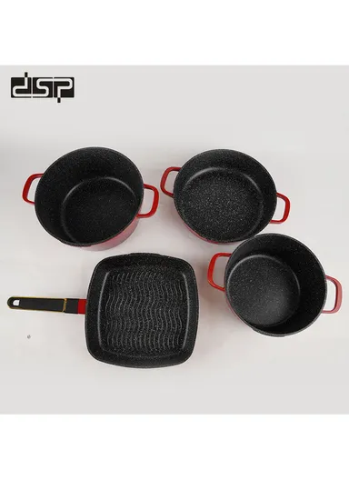 11 Pcs 24/28cm Casserole Cookware Set With 28cm Shallow Casserole, Square Plate, Spatula, Apron, Ladle, Glove, Pasta Server &amp; 2 Lids CA013-S01 - Red