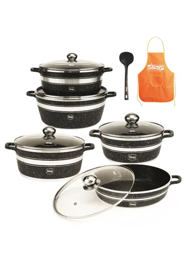 12Pcs Toughened Non-Stick Casserole Set With Lids, Spatula &amp; Apron CA015-S01