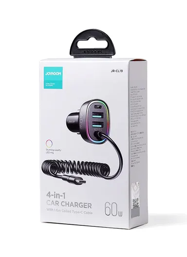 4 In 1 60W Fast Car Charger With Coiled Type-C Cable JR-CL19