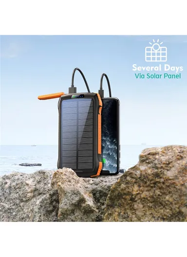20000mAh 10W Wireless Phone Charger Solar Power Bank With 3 USB, Type-C Output &amp; Flashlight (L17.8 x W9.3 x H3)cm
