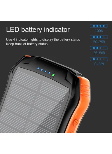 16000mAh PD18W Fast Charger IP65 Waterproof Shockproof Outdoor Black Solar Power Bank External Battery Pack For F16s (L17 x W8.4 x H2.2)cm