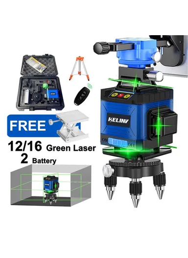 5800mAh IP54 360° Rotating Laser Level Self-leveling Laser Level Meter 3D Green 12 Line Horizontal and Vertical Cross Line Tool Set (L28.5 x W13 x H34.5)cm