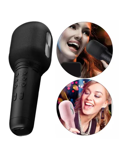 Cute Kids Wireless Karaoke Microphone Home Bluetooth Handheld Music Mic K9 - Black